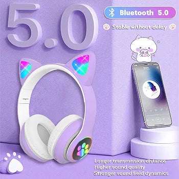 Cute Headphone : Casque Chat Bluetooth avec LED Colorées et Confort Optimal