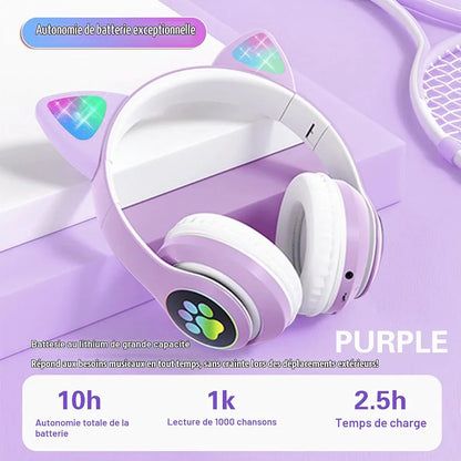 Cute Headphone : Casque Chat Bluetooth avec LED Colorées et Confort Optimal