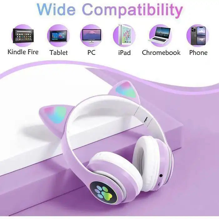 Cute Headphone : Casque Chat Bluetooth avec LED Colorées et Confort Optimal