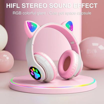 Cute Headphone : Casque Chat Bluetooth avec LED Colorées et Confort Optimal