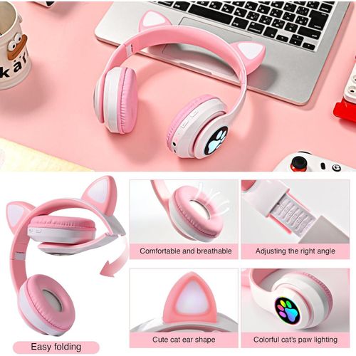 Cute Headphone : Casque Chat Bluetooth avec LED Colorées et Confort Optimal