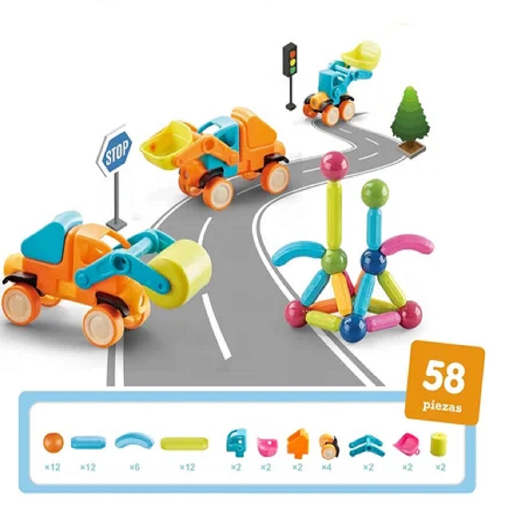 Magnetix – Camions de Construction Magnétiques 58 Pièces