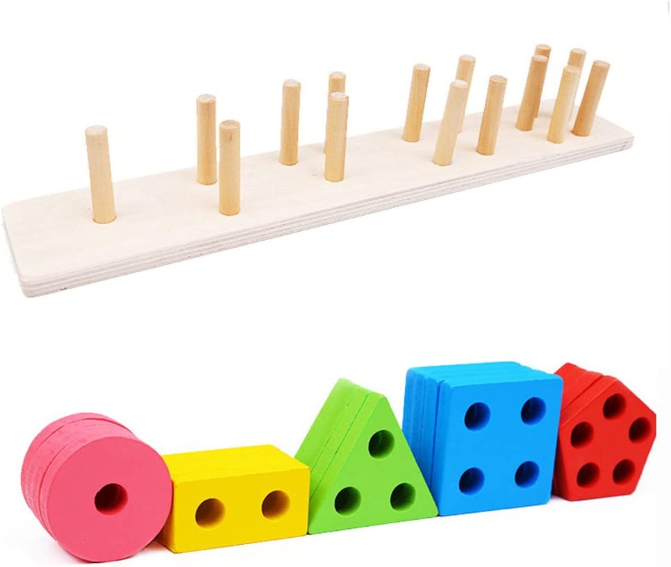 5 StackingForms - Jeu à empiler en bois Formes et Couleurs - Kidcado magasin de jeu et jouet Maroc