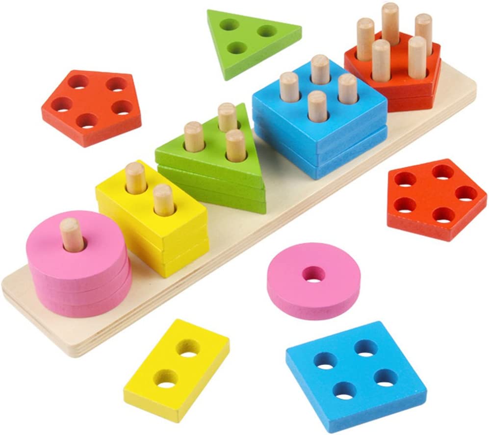 5 StackingForms - Jeu à empiler en bois Formes et Couleurs - Kidcado magasin de jeu et jouet Maroc